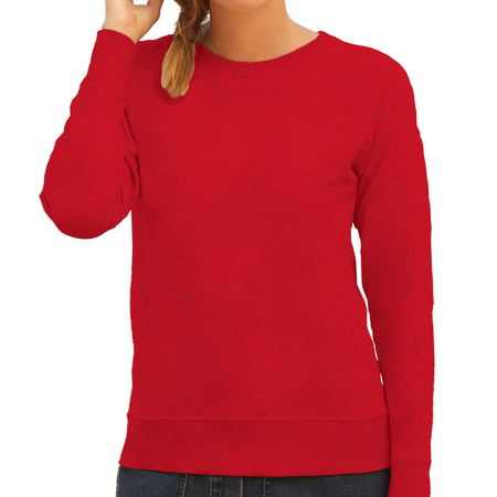 Sweater / sweatshirt trui rood met ronde hals en raglan mouwen voor dames
