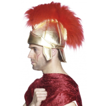 Goudkleurige romeinse verkleed hoed met veren