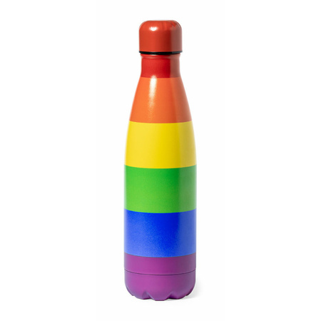 RVS waterfles/drinkfles - 2x - regenboog kleuren - met schroefdop - 790 ml