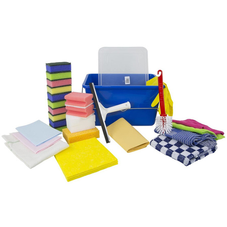 Cleaning set / cleaning kit and storage bucket with lid