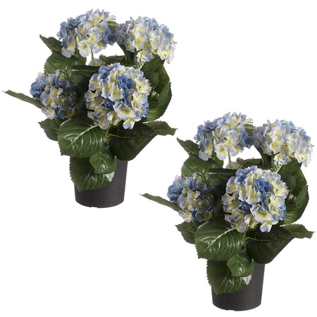 Set van 2x stuks blauwe hortensia Hydrangea kunstplanten in zwarte kunststof pot 44 cm