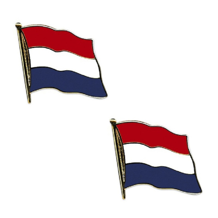 Set van 2x stuks vlaggetjes speldjes Nederland 20 mm