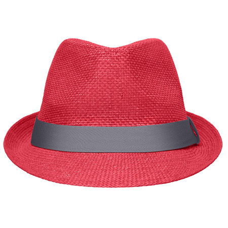 Rood gevlochten hoedje met donkergrijs band