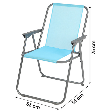 Sunnydays Picnic camping/strand stoel - 2x - aluminium - inklapbaar - blauw - L53 x B55 x H75 cm
