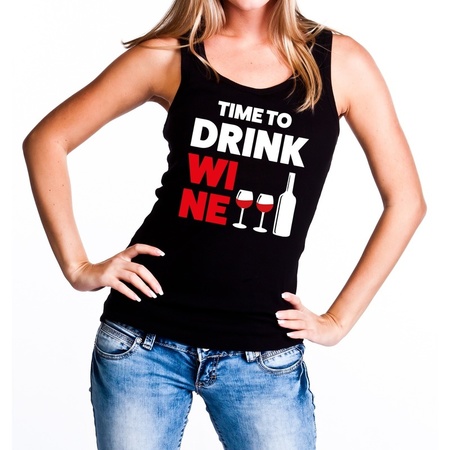 Time to drink Wine fun tanktop / mouwloos shirt zwart voor dames