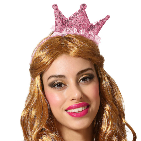 Atosa Verkleed diadeem kroon - roze - mini hoedje - meisjes/dames - Prinses/koningin