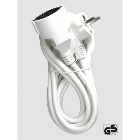 Extension cord white 5 meters grounded outlet