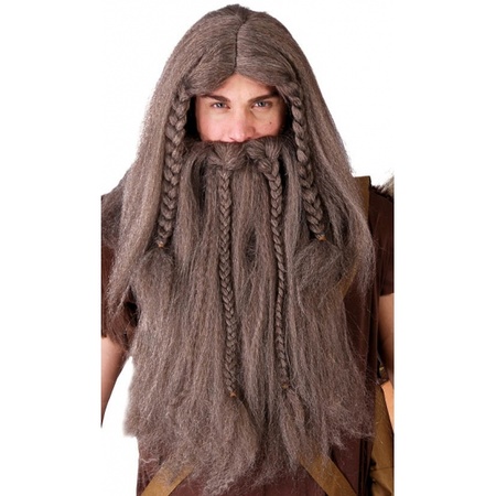Long brown viking wig with beard