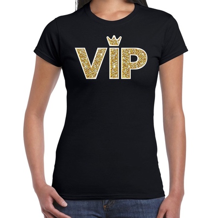 Zwart VIP goud glitter fun t-shirt voor dames