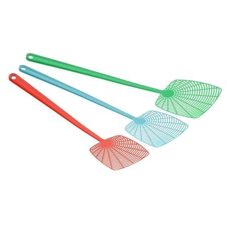 Vliegenmeppers set van 3x stuks - plastic - 45 cm - kleurenmix - anti insecten middelen