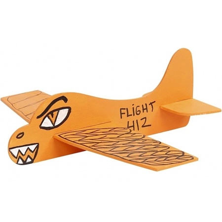 Hobby vliegtuig hout zelf inkleurbaar 21.5x25.5 cm