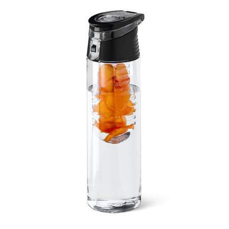 Waterfles/sportfles/drinkfles Waterprofs - 2x - transparant/zwart - kunststof - 740 ml - met fruit filter
