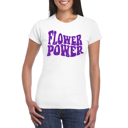 Laan masker kleuring Wit Flower Power t-shirt met paarse letters dames bestellen? |  Shoppartners.nl