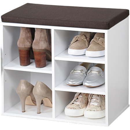 Wit houten bank schoenenkastje/schoenrekje 29 x 48 x 51 cm met zitkussen